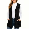 thumbnail image 1 of Long Vest for Women Sleeveless Cute Curved Hem Open Front Cardigan Winter Casual Hooded Fleece Cardigans with Pockets Black XL, 1 of 9