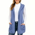 thumbnail image 1 of Long Vest for Women Sleeveless Cute Curved Hem Open Front Cardigan Winter Casual Hooded Fleece Cardigans with Pockets Blue S, 1 of 9