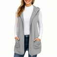 thumbnail image 1 of Long Vest for Women Sleeveless Cute Curved Hem Open Front Cardigan Winter Casual Hooded Fleece Cardigans with Pockets Light Gray 2XL, 1 of 9
