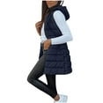 thumbnail image 1 of Long Vest for Women Sleeveless Hooded Solid Color Zip Up Quilted Puffer Coat with Pockets Navy M, 1 of 9