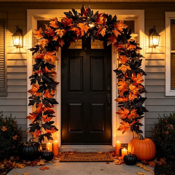 Long Vibrant 7 Tone Maple Leaf Faux Hanging Vine Garland, Bendable Flexible Wire Swag as Farmhouse Dining Table Runner Centerpiece for Autumn Wedding Thanksgiving Christmas Party Layout,#C