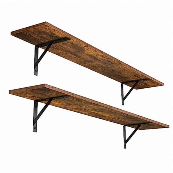 Long Wall Shees 47.3Inch Floating Shees Set of 2 Extra Large Wall Storage Ledges with Sturdy Metal Brackets for Living Room Bathroom Bedroom Kitchen Rustic Brown
