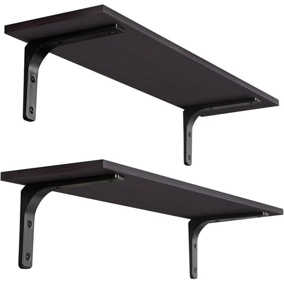 Long Wall Shelves, 31.5 Inch Wall Mounted Shelves Set of 2, Easy-to-Install, Wall Storage Ledges with Sturdy Metal Brackets for Living Room, Bathroom, Bedroom, Kitchen, Espresso