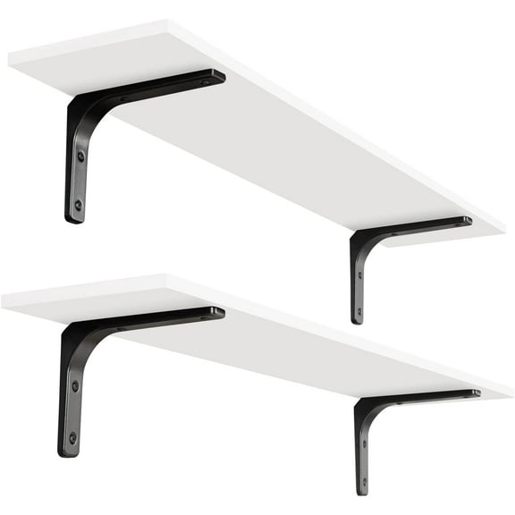 Long Wall Shelves, 39.4Inch Wall Mounted Shelves Set of 2, Extra Large Wall Storage Ledges with Sturdy Metal Brackets for Living Room, Bathroom, Bedroom, Kitchen, White