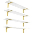 thumbnail image 1 of Long Wall Shelves, 47.3" Wall Mounted Shelves Set of 4, Large Floating Shelves for Wall with Metal Brackets, for Living Room, Bathroom, Bedroom, Kitchen, White and Gold, 1 of 18