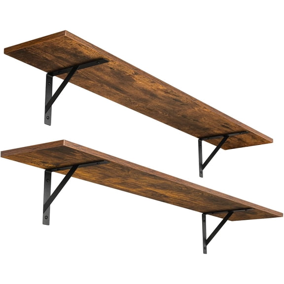 Long Wall Shelves, 47.3Inch Set of 2, Extra Large Wall Storage Ledges with Sturdy Metal Brackets for Living Room, Bathroom, Bedroom, Kitchen, Rustic Brown