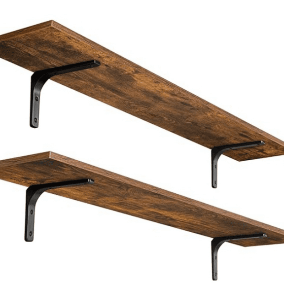 Long Wall Shelves, 47.3Inch Wall Mounted Shelves Set of 2, Extra Large Wall Storage Ledges with  Metal Bracket, Bathroom, Bedroom, Kitchen, Rustic Brown