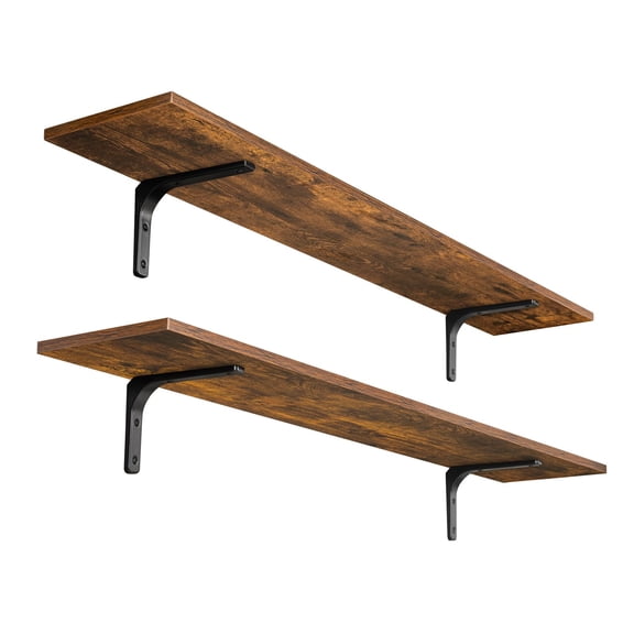Long Wall Shelves 47.3inch Mounted Set Of 2 Extra Large Floating Storage Ledges With Sturdy Metal Brackets For Living Room Bathroom Bedroom Kitchen Rustic Brown