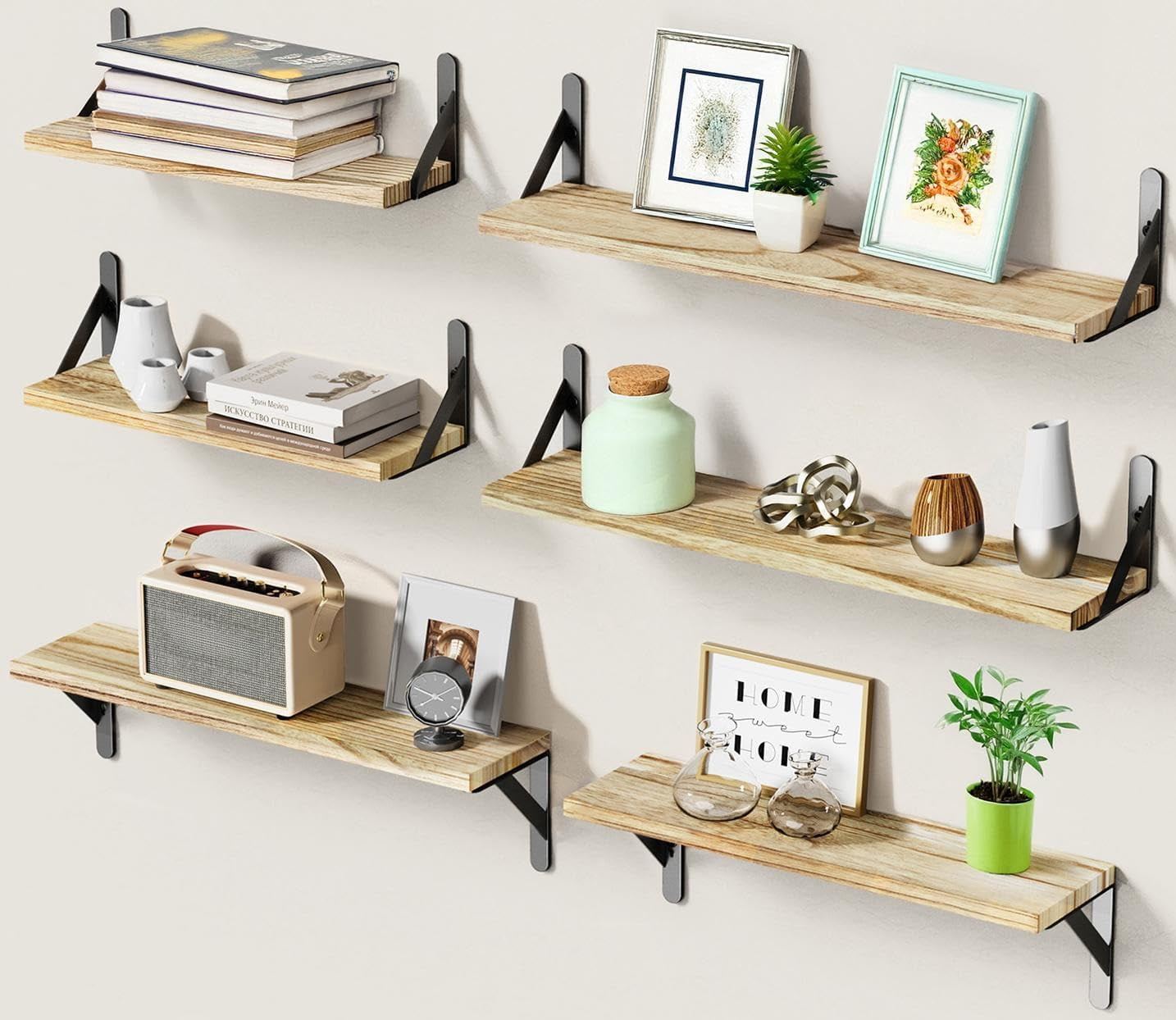 Long Wall Shelves, Rustic Farmhouse Style, Wood Floating Shelves for ...