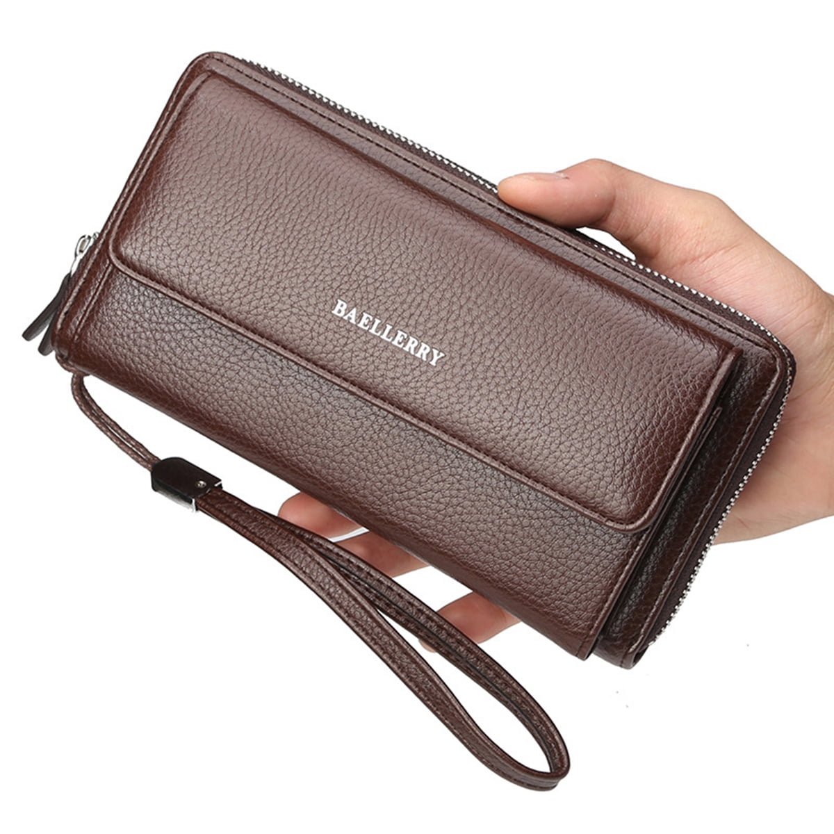 Long Wallet Men Leather RFID Blocking PU Leather Zipper Wallet for Men Clutch Bag Chocolate Walmart