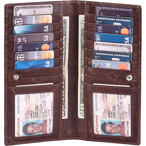 Long Wallet for Men Women Real Leather Bifold  Stylish Slim  2 ID Window Credit Card Holder in  Box