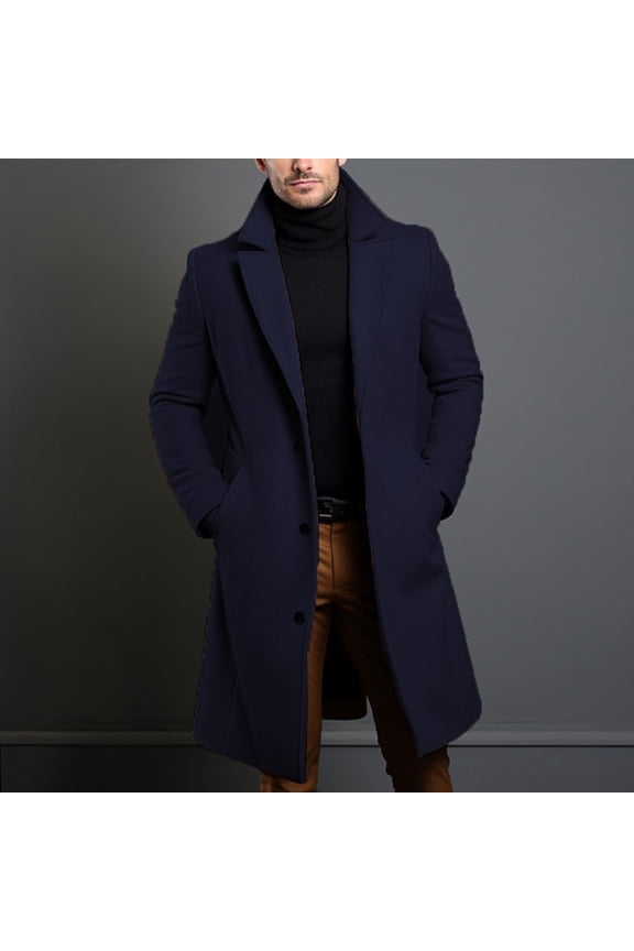 Long Warm Black Trench Coat Men Single Breasted Luxury Wool Blends Overcoat Top