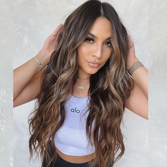 Long Wave Wigs for Women Ombre Wigs Natural Wave Middle Part Hair Heat Resistant Fibre Synthetic Wigs Women's Wig Daily Natural looking A18