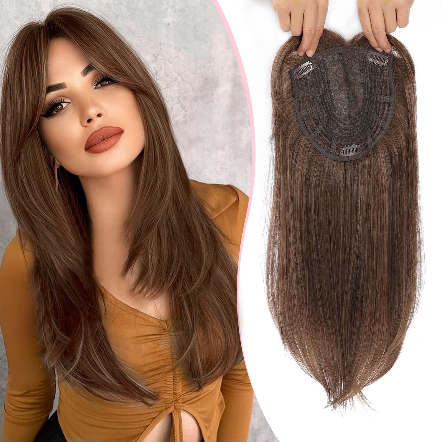 Long Wavy 18inch Hair Topper Big Base Cover Thinning Hair Clip in Hair ...