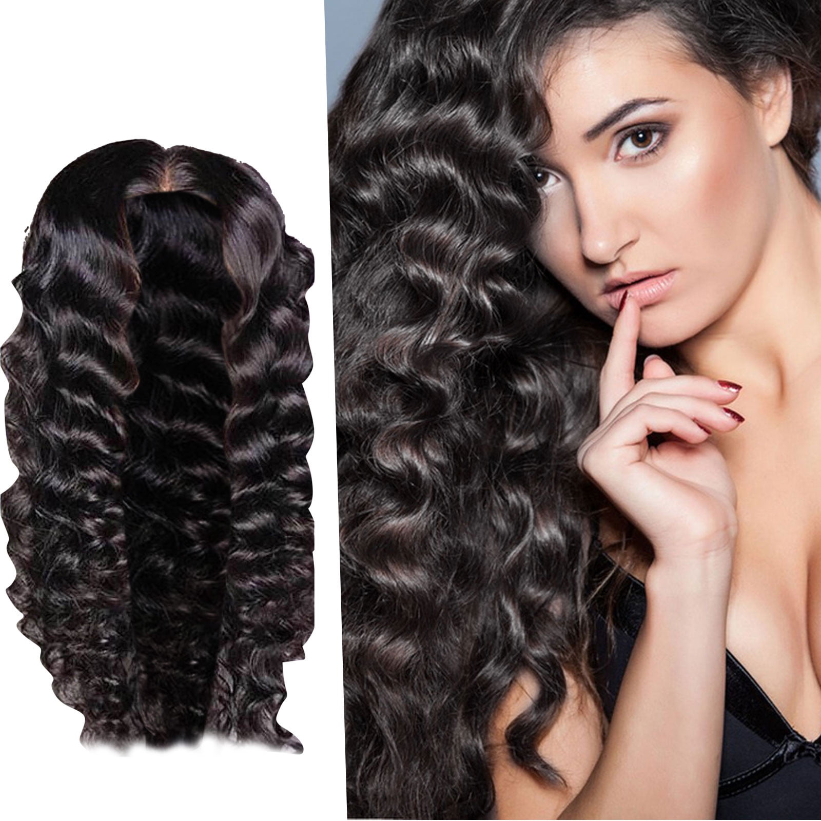 Long Wavy Brown Wig with Bangs for Women, Synthetic Heat Resistant Hair Wig for Daily Wear and Party Use(Black,One Size)