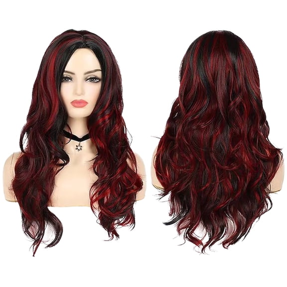 Long Wavy Curly Hair Wig for Women with Gradient Mixed Color Fiber Construction and Rose Net Cap
