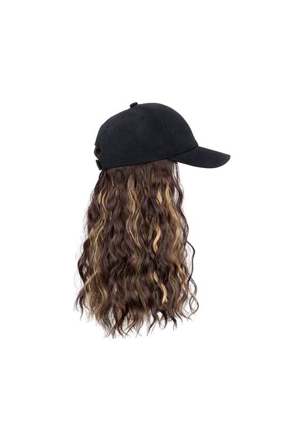 Long Wavy Synthetic Hair Hat Attached Baseball Cap Adjustable Size; Daily Wear and Outdoor Activities