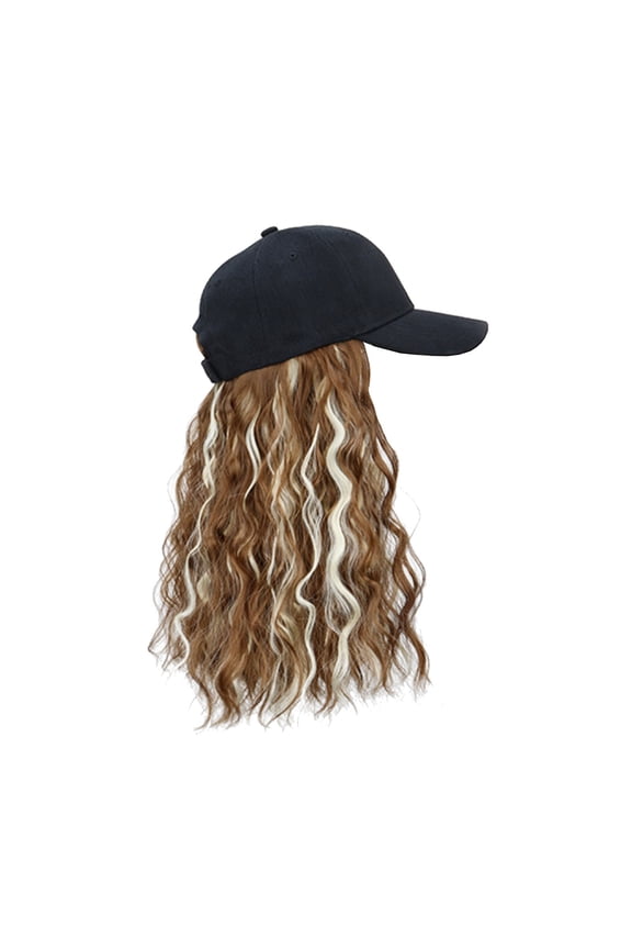 Long Wavy Synthetic Hair Hat Attached Baseball Cap Adjustable Size; Daily Wear and Outdoor Activities