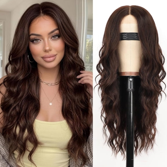 Long Wavy Wig Lace Natural Hairline Curly Heat-Resistant Synthetic Fiber for Women & Beginners Daily Party Use 26In | Natural Hairline | 4x1 Glueless Lace | Middle Part | Beginner Friendly