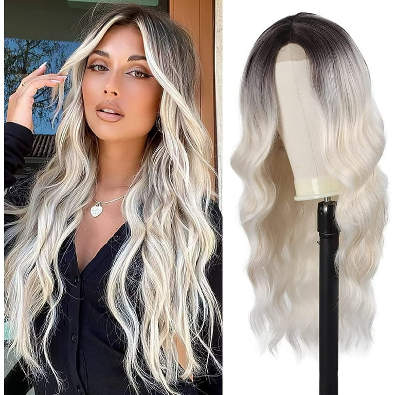 Long Wavy Wig Platinum Blonde Women s Wig 24 Inch Mid Section Curly Synthetic Hair Natural Look Heat Resistant Fiber for Everyday Party Use Platinum Blonde Walmart