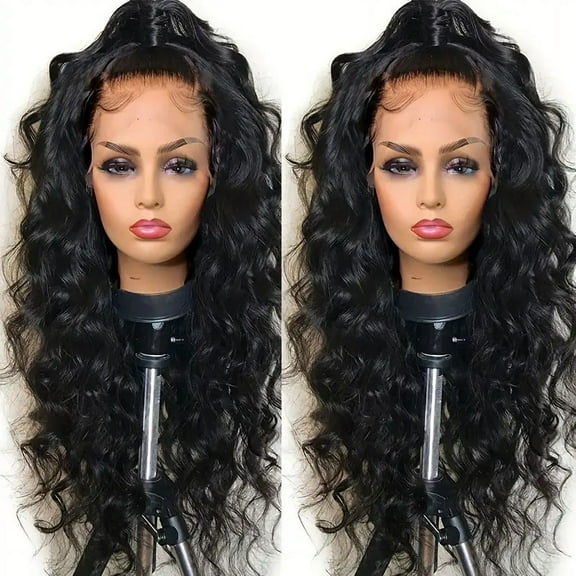 Long Wavy Wigs 26 Inches Natural Black Synthetic Kinky Curly Hair Wig for Women,13x4 Hd Lace Frontal Wig 180% Density Human Hair,Pre Plucked Natural Hairline Glueless Deep Curly Wave Wigs