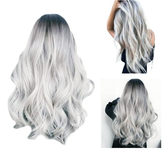 Long Wavy Wigs,Jademall Ombre Gray Wigs For Women Synthetic Curly Hair Wigs Middle Part Heat Resistant Fibre For Daily Party