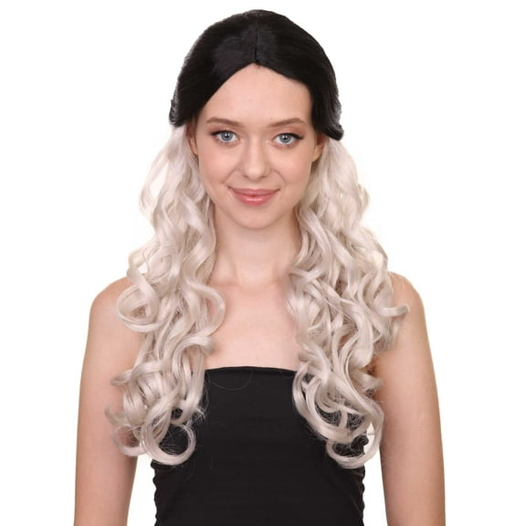 Long Wavy Womens Wig | Black/Grey Wig | Premium Breathable Capless Cap