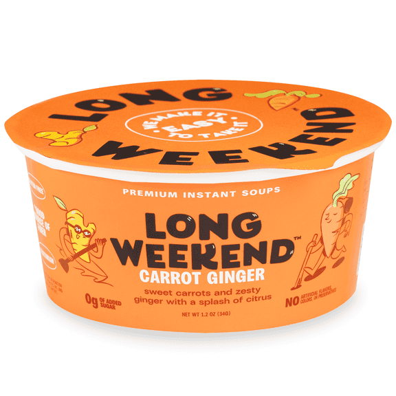 Long Weekend Premium Instant Freeze Dried Carrot Ginger Soup, 6 Pack