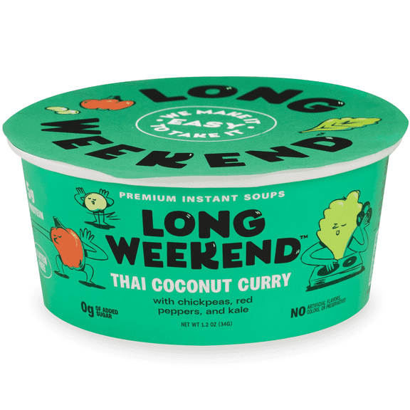 Long Weekend Premium Instant Freeze-Dried Soup, Thai Coconut Curry, 6 Pack