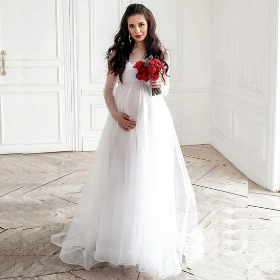 Long White Maternity Wedding Dress For Elegant Parties1