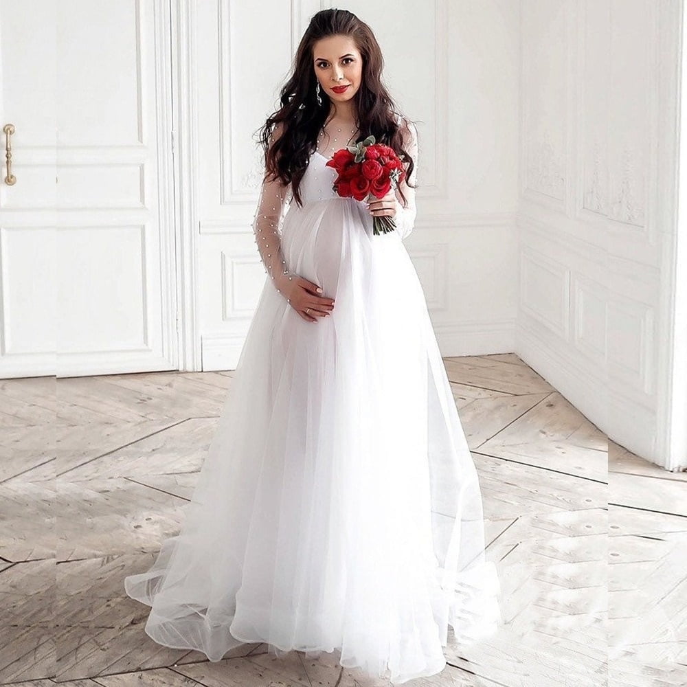 Long White Maternity Wedding Dress For Elegant Parties1 - Walmart.com