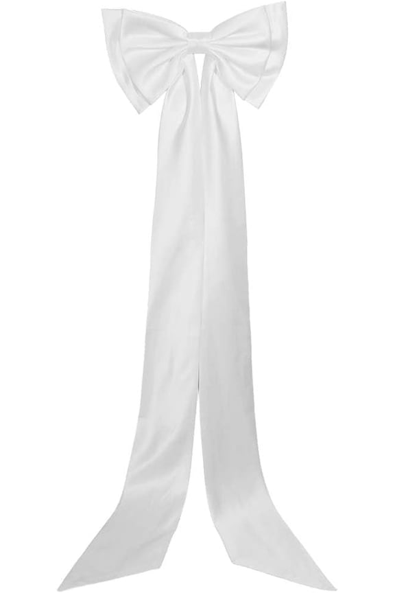 Long White Satin For Dress arge Wedding Pew Bows with Long Tails Large Detachable Train Waist Sash Belt Bride Bowknot Formal Wedding Accessories Capes Bows Prom Dress 15.7x67 Inch for DIY