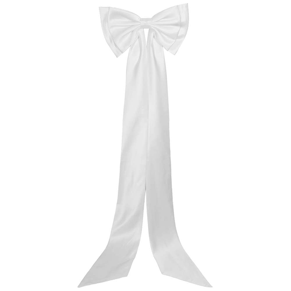 Long White Satin For Dress arge Wedding Pew Bows with Long Tails Detachable Train Waist Sash Belt Bride Bowknot Formal Wedding Accessories