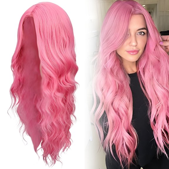 Long Wig - 26 Inch Middle Part Curly Wavy Wig, Heat-Resistant Synthetic, Natural Looking, Lightweight, Adjustable Cap, Daily Wear, Party Hair, Cosplay, Wedding, Halloween, Women