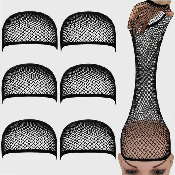 Long Wig Caps, Open End Mesh Net Liner Weaving Cap, Wig Caps for Women Black Pack of 6