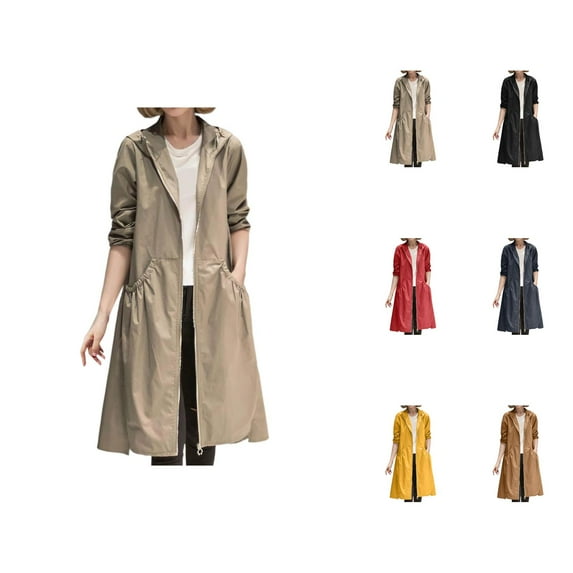 Long Windbreaker Jacket Women 2025 Long Sleeve Lightweight Loose Windproof Zip Up Coat with Pockets Outerwear
