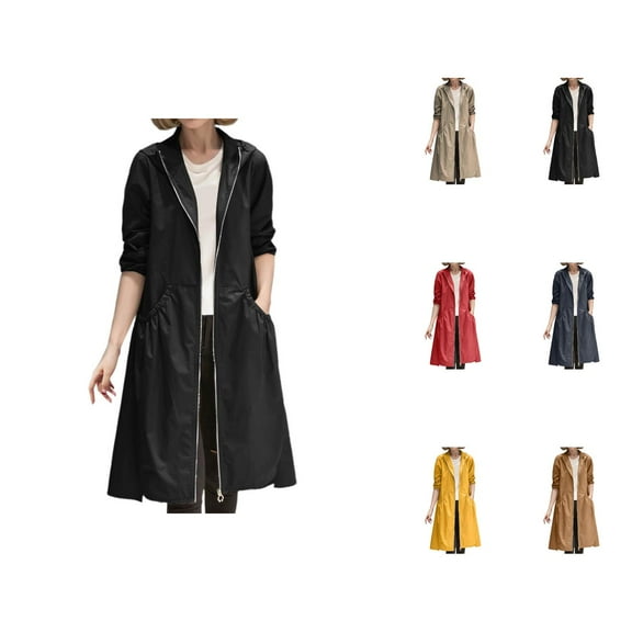 Long Windbreaker Jacket Women 2025 Long Sleeve Lightweight Loose Windproof Zip Up Coat with Pockets Outerwear