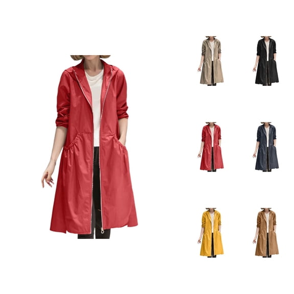 Long Windbreaker Jacket Women 2025 Long Sleeve Lightweight Loose Windproof Zip Up Coat with Pockets Outerwear