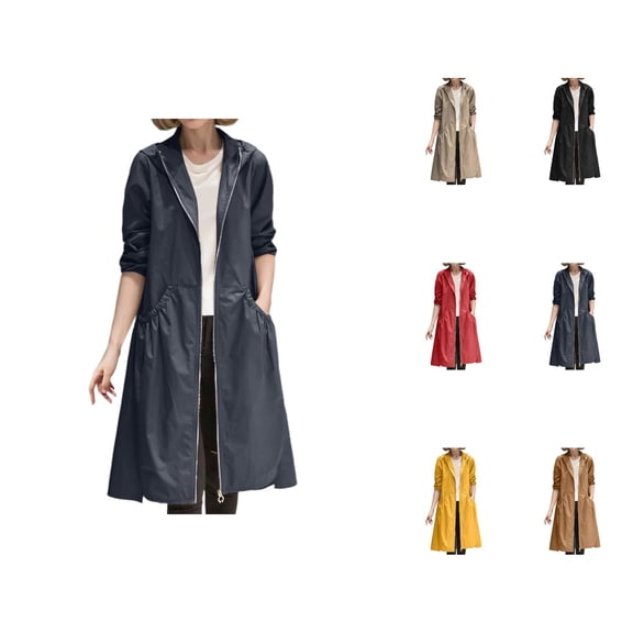 Long Windbreaker Jacket Women 2025 Long Sleeve Lightweight Loose Windproof Zip Up Coat with Pockets Outerwear