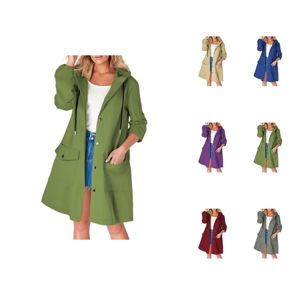 Long Windbreaker Jacket Women 2025 Long Sleeve Outdoor Zip Up Hooded Jackets with Pockets Coat Outerwear