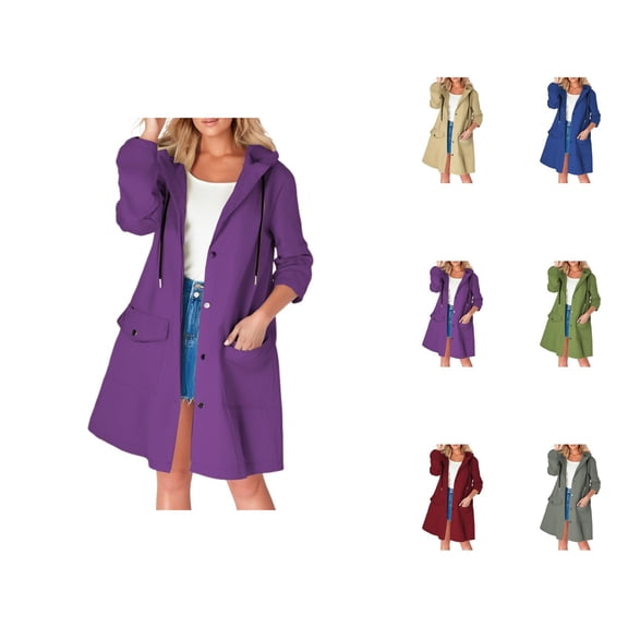 Long Windbreaker Jacket Women 2025 Long Sleeve Outdoor Zip Up Hooded Jackets with Pockets Coat Outerwear