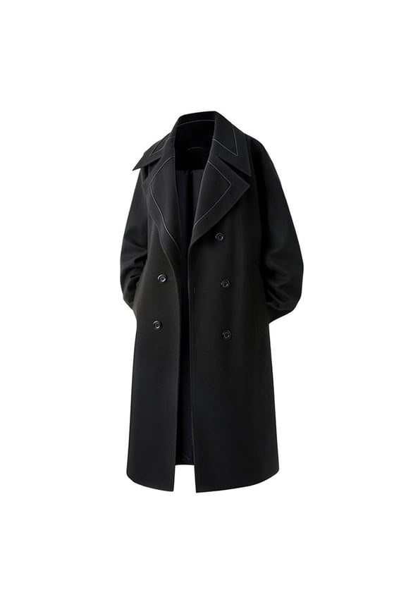 Long Winter Coat for Men Oversized Double Breasted Maxi Coat with Pockets Color Block Outerwear Coats for Men Black 3XL