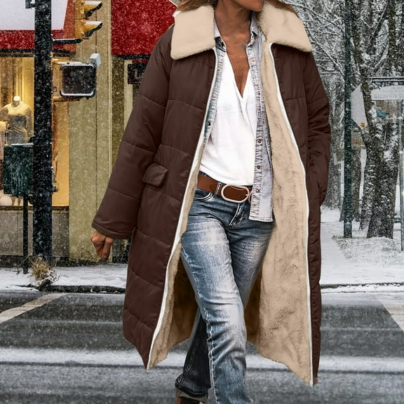 Long Winter Coats For Women Sevevn Women's 2025 Winter Fashion Clothes Oversized Shearling Fleece Lapel Reversible Long Coats Jackets