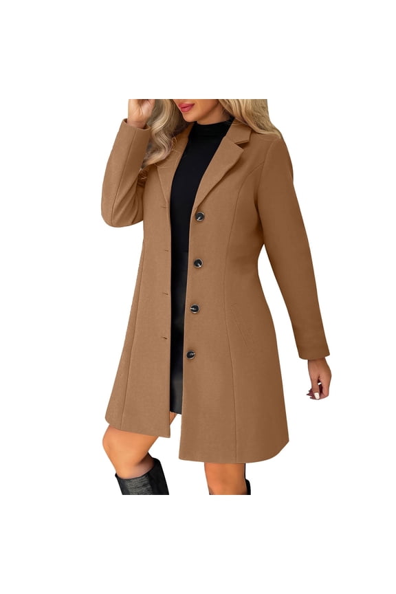Long Winter Coats For Women Sevevn Women's Winter Outerwear Overcoat Lapel Mid-thigh A-line Single Breasted Pea Coat