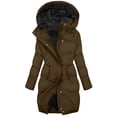 thumbnail image 1 of Long Winter Coats for Women Waterproof Fleece Lined Warm Long Puffer Jacket Thickened Outwear with Hood New Long Sleeve Casual Loose Outerwear Brown 5XL, 1 of 8