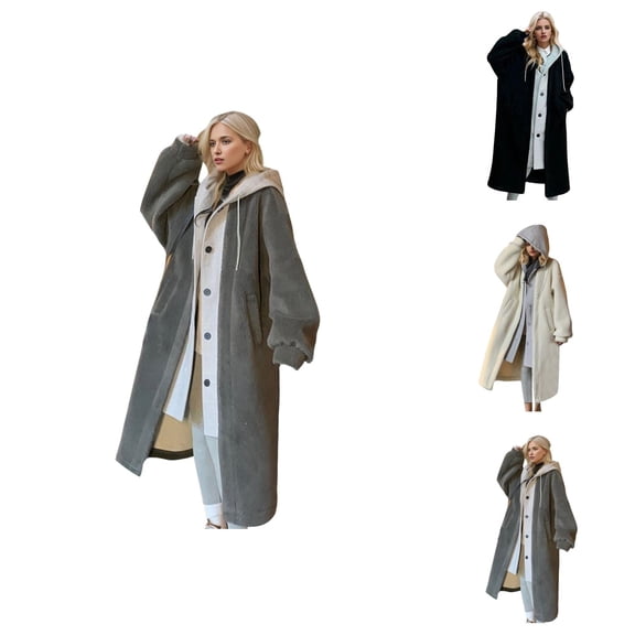 Long Winter Coats for Women 2025 Long Sleeve Open Front Button Hooded Jacket with Pockets Casual Cardigan