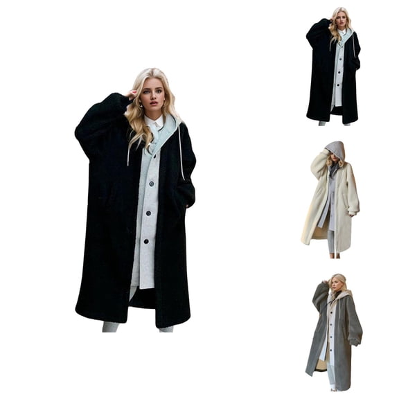 Long Winter Coats for Women 2025 Long Sleeve Open Front Button Hooded Jacket with Pockets Casual Cardigan