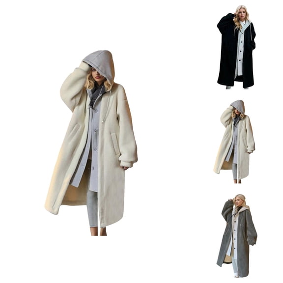 Long Winter Coats for Women 2025 Long Sleeve Open Front Button Hooded Jacket with Pockets Casual Cardigan