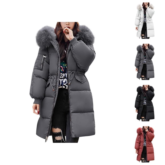 Long Winter Coats for Women 2025 Long Sleeve Thick Warm Casual Zip Up Hooded Jacket Parkas Outerwear