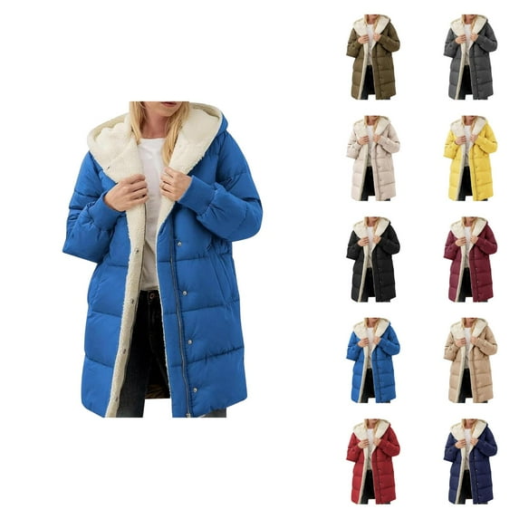 Long Winter Coats for Women 2025 Long Sleeve Warm Lined Zipper Button Hooded Jacket with Pocket Parka Outerwear